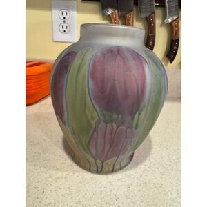 Vintage Nouveau Art Glass Vase Hand Painted by Reuven